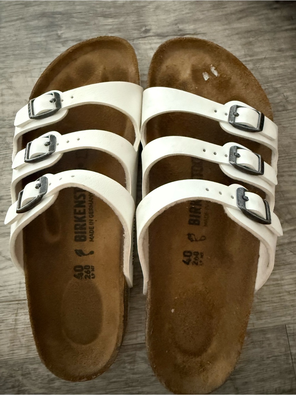 Birkenstock White Triple-Strap Leather Sandals "florida style"